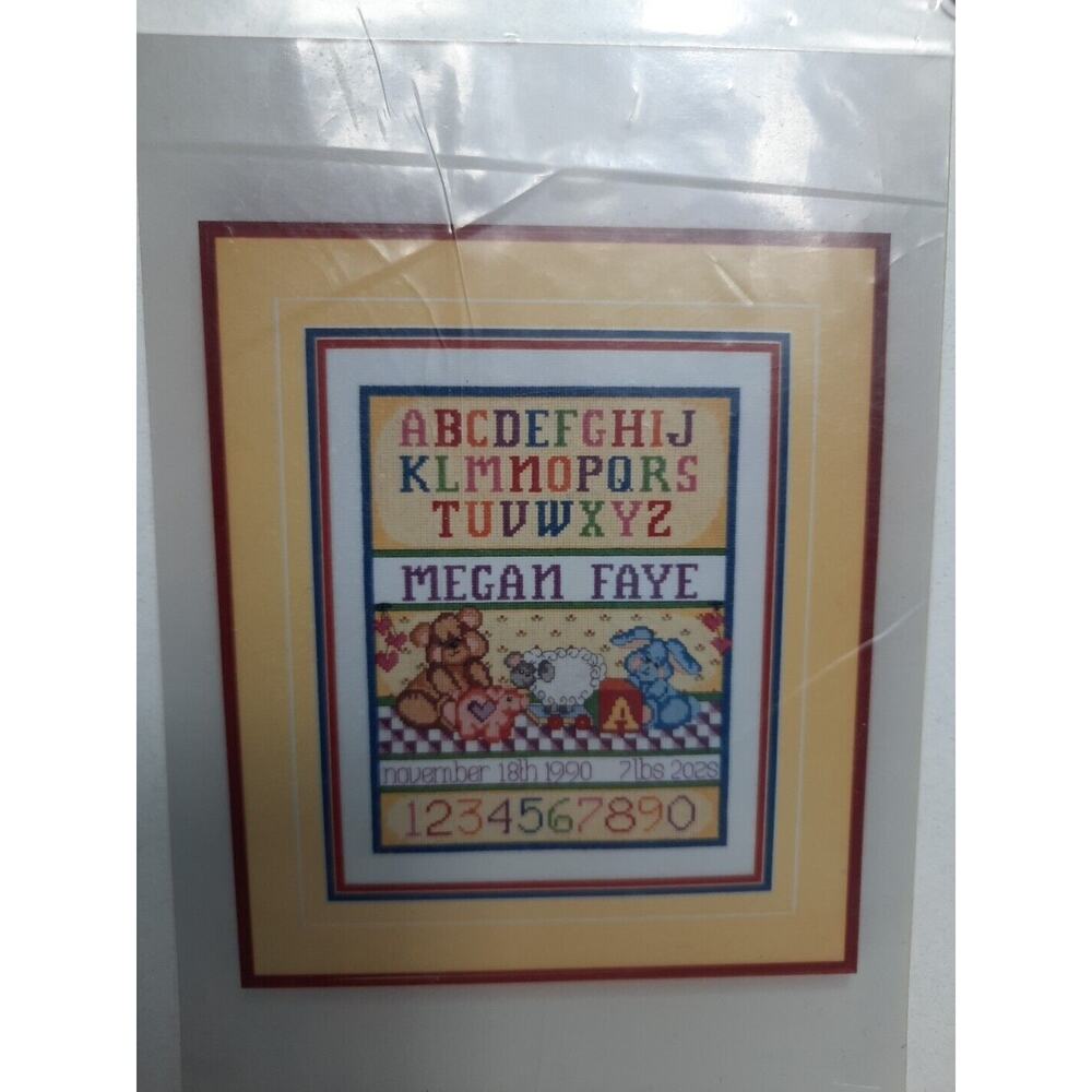 The Sugarplum Express Counted Cross Stitch Kit Lamb and Bear Birth Sampler